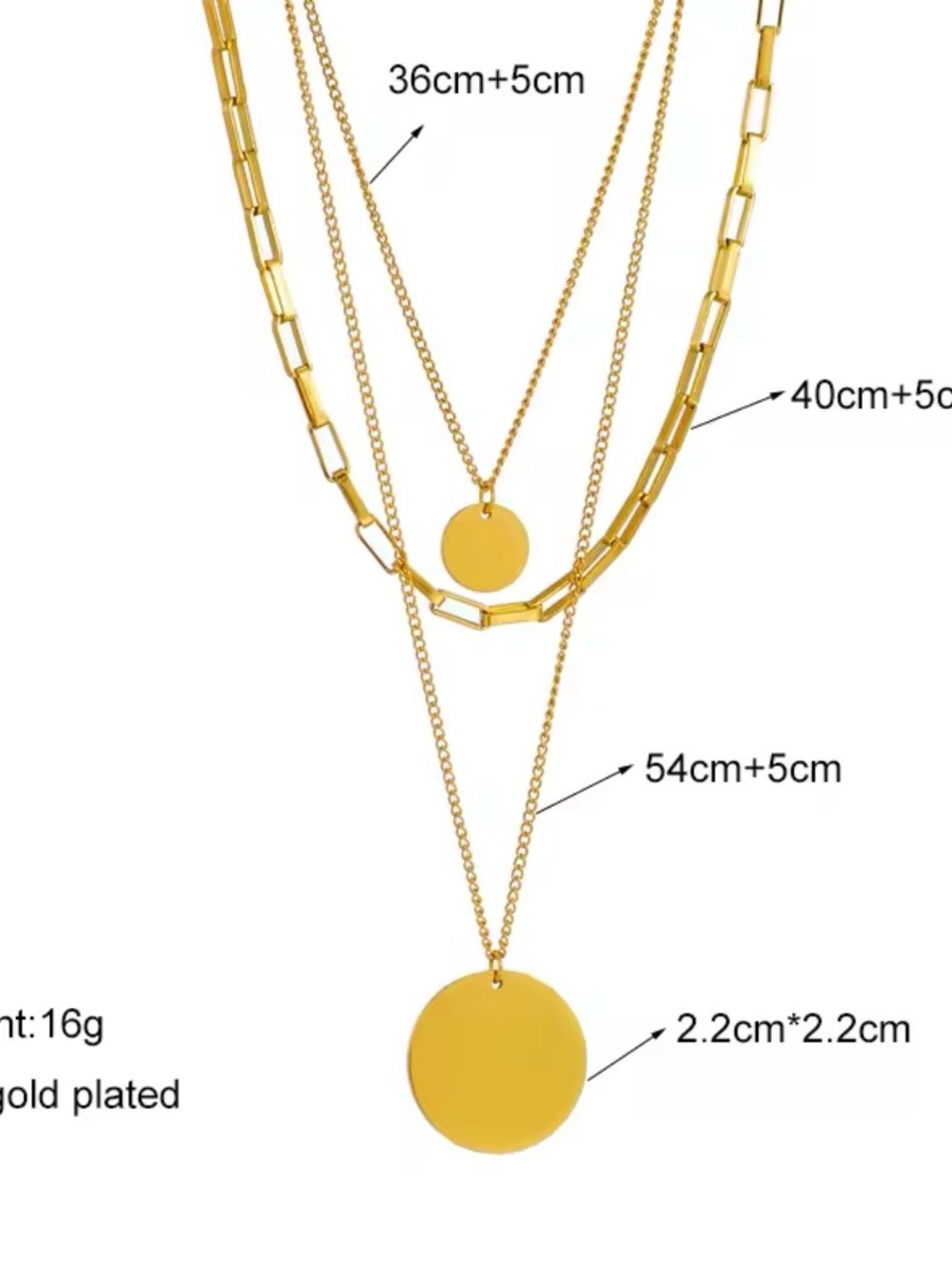 Gold Layered Disc Pendant Necklace Set - Women Jewelry 18K gold plated